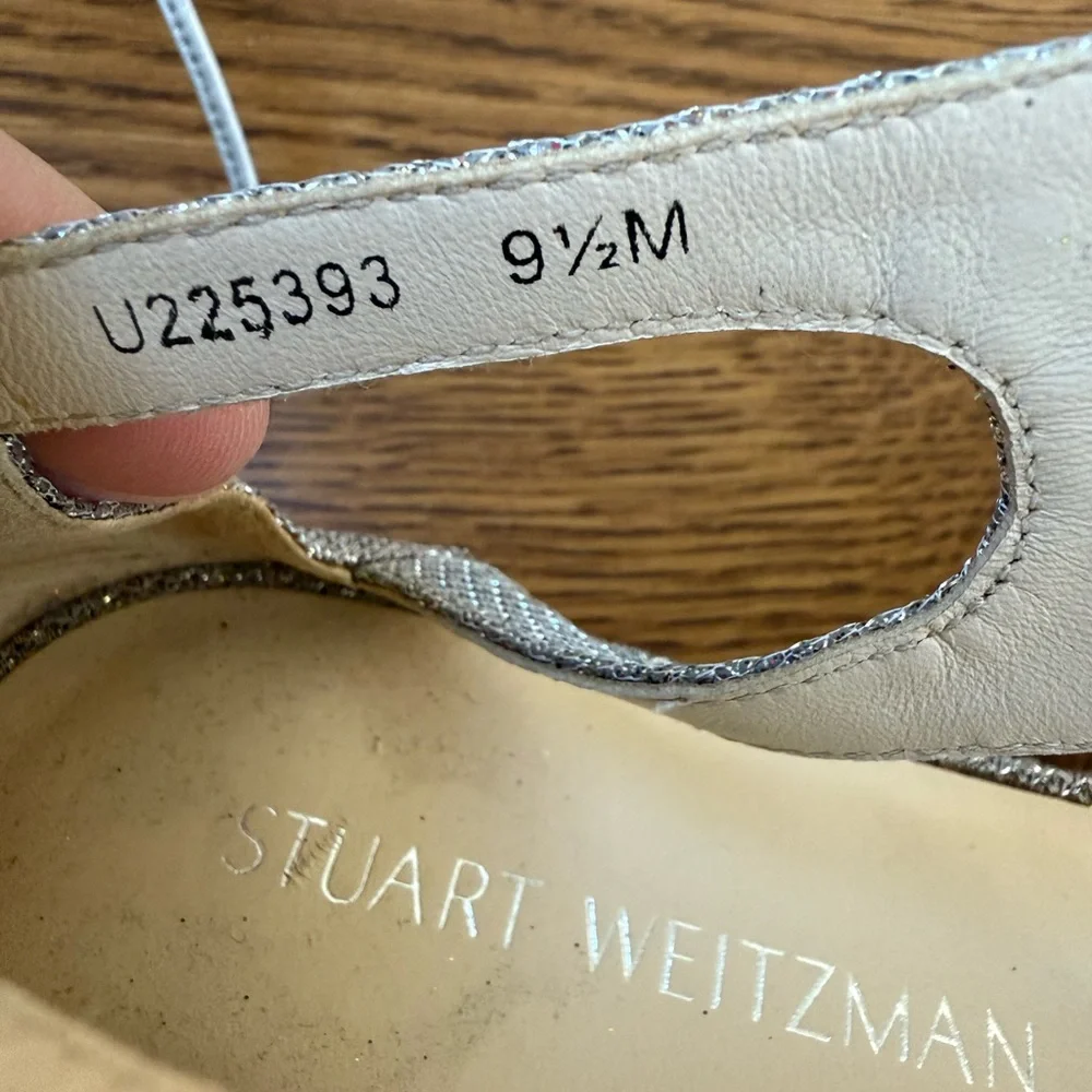 STUART WEITZMAN Walk My Way Glitter‎ Lace Up Espadrilles Metallic Feminine 9.5